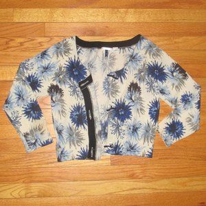 Language floral Cropped Button Up Cardigan Sweater, Wool/Cashmere Blend, Size S